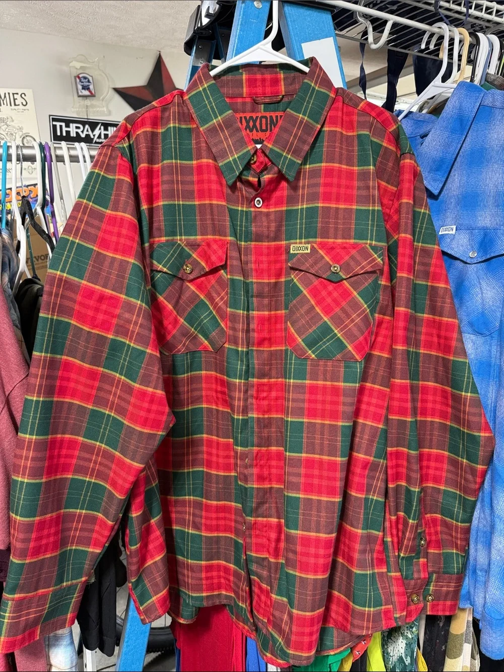 DIXXON Red and Green Plaid Button-Up Shirt - Picture 1 of 1